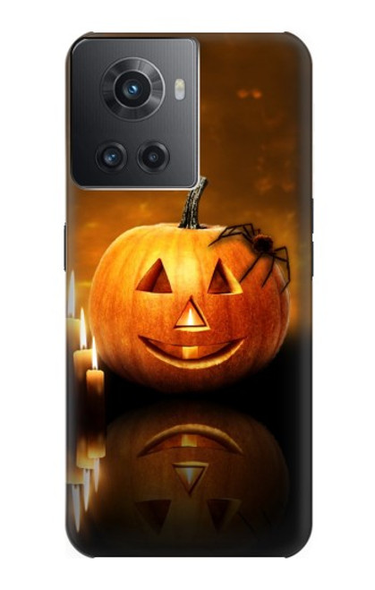 W1083 Pumpkin Spider Candles Halloween Hülle Schutzhülle Taschen und Leder Flip für OnePlus 10R