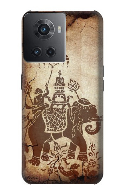 W2102 Thai Art Buddha on Elephant Hülle Schutzhülle Taschen und Leder Flip für OnePlus 10R