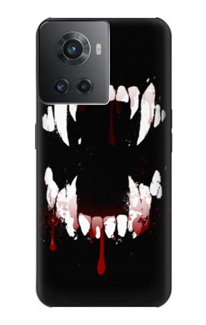 W3527 Vampire Teeth Bloodstain Hülle Schutzhülle Taschen und Leder Flip für OnePlus 10R