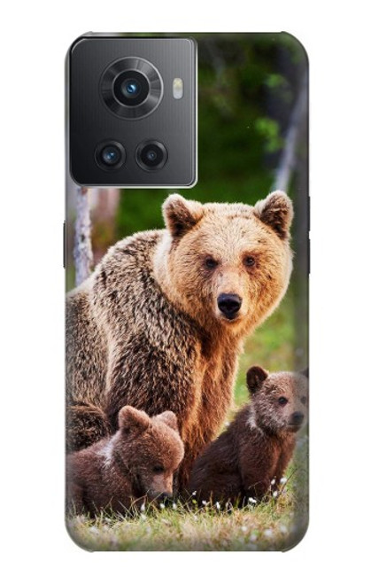 W3558 Bear Family Hülle Schutzhülle Taschen und Leder Flip für OnePlus 10R
