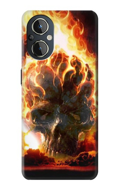 W0863 Hell Fire Skull Hülle Schutzhülle Taschen und Leder Flip für OnePlus Nord N20 5G