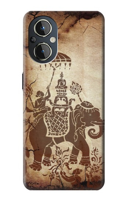 W2102 Thai Art Buddha on Elephant Hülle Schutzhülle Taschen und Leder Flip für OnePlus Nord N20 5G