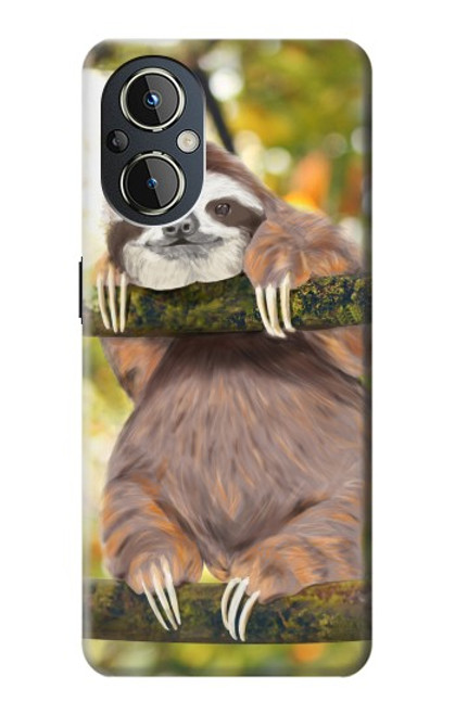 W3138 Cute Baby Sloth Paint Hülle Schutzhülle Taschen und Leder Flip für OnePlus Nord N20 5G