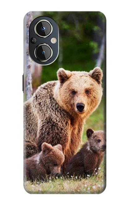 W3558 Bear Family Hülle Schutzhülle Taschen und Leder Flip für OnePlus Nord N20 5G