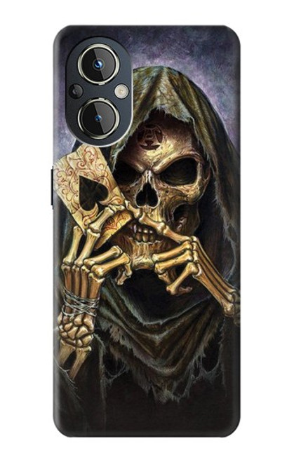 W3594 Grim Reaper Wins Poker Hülle Schutzhülle Taschen und Leder Flip für OnePlus Nord N20 5G