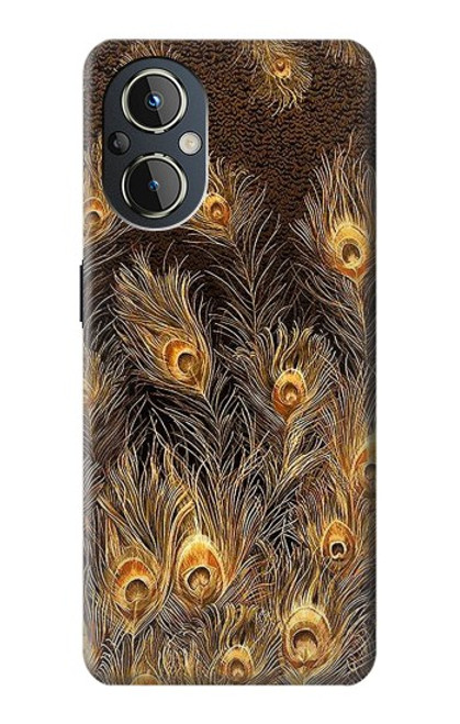 W3691 Gold Peacock Feather Hülle Schutzhülle Taschen und Leder Flip für OnePlus Nord N20 5G