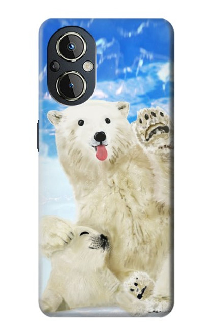 W3794 Arctic Polar Bear and Seal Paint Hülle Schutzhülle Taschen und Leder Flip für OnePlus Nord N20 5G