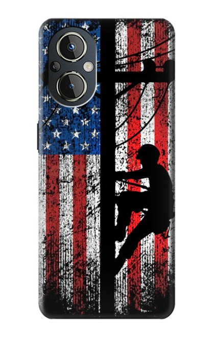 W3803 Electrician Lineman American Flag Hülle Schutzhülle Taschen und Leder Flip für OnePlus Nord N20 5G