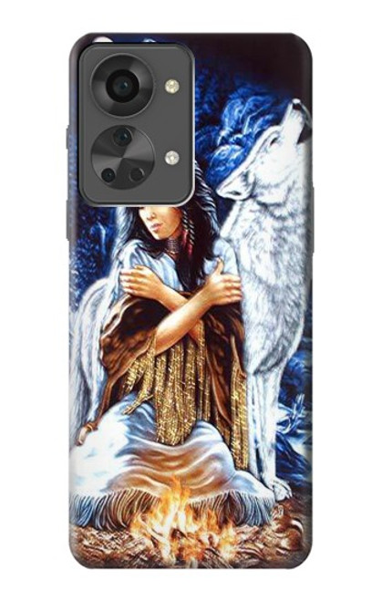 W0147 Grim Wolf Indian Girl Hülle Schutzhülle Taschen und Leder Flip für OnePlus Nord 2T