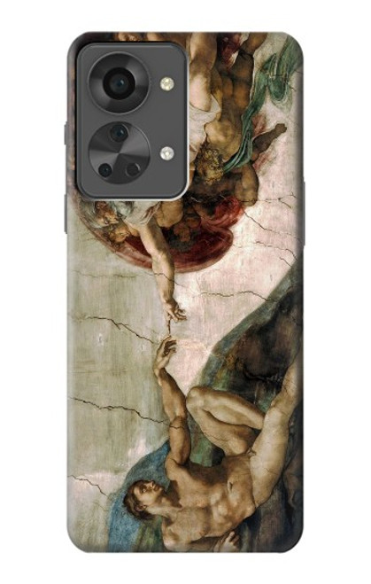 W0179 Michelangelo Creation of Adam Hülle Schutzhülle Taschen und Leder Flip für OnePlus Nord 2T