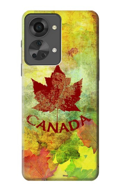 W2523 Canada Autumn Maple Leaf Hülle Schutzhülle Taschen und Leder Flip für OnePlus Nord 2T