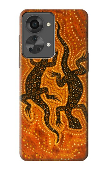 W2901 Lizard Aboriginal Art Hülle Schutzhülle Taschen und Leder Flip für OnePlus Nord 2T