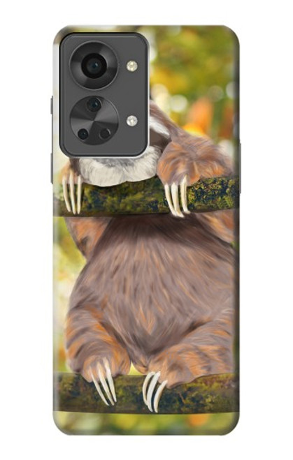 W3138 Cute Baby Sloth Paint Hülle Schutzhülle Taschen und Leder Flip für OnePlus Nord 2T