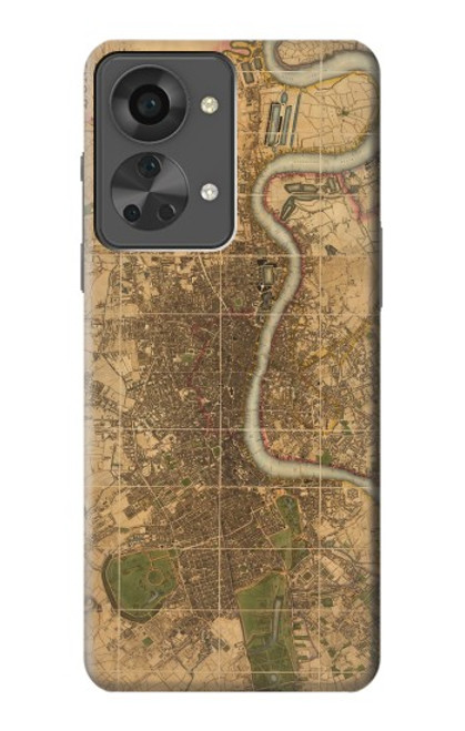 W3230 Vintage Map of London Hülle Schutzhülle Taschen und Leder Flip für OnePlus Nord 2T