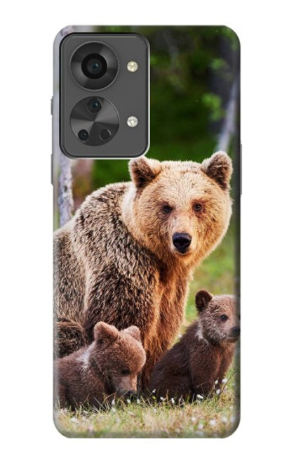 W3558 Bear Family Hülle Schutzhülle Taschen und Leder Flip für OnePlus Nord 2T