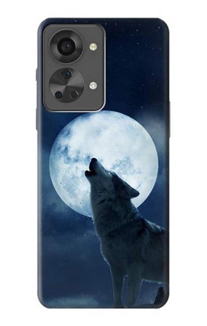 W3693 Grim White Wolf Full Moon Hülle Schutzhülle Taschen und Leder Flip für OnePlus Nord 2T