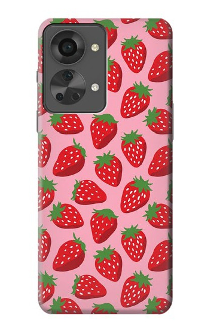 W3719 Strawberry Pattern Hülle Schutzhülle Taschen und Leder Flip für OnePlus Nord 2T