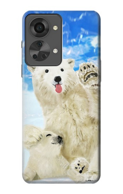 W3794 Arctic Polar Bear and Seal Paint Hülle Schutzhülle Taschen und Leder Flip für OnePlus Nord 2T