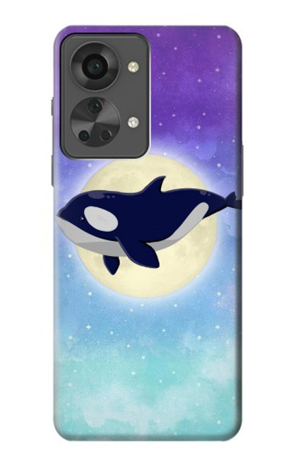 W3807 Killer Whale Orca Moon Pastel Fantasy Hülle Schutzhülle Taschen und Leder Flip für OnePlus Nord 2T