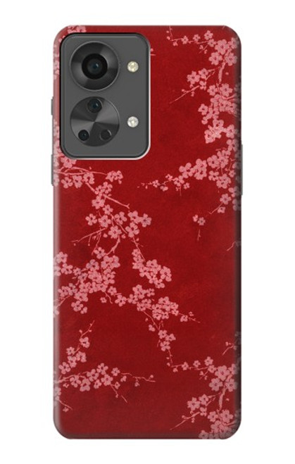 W3817 Red Floral Cherry blossom Pattern Hülle Schutzhülle Taschen und Leder Flip für OnePlus Nord 2T