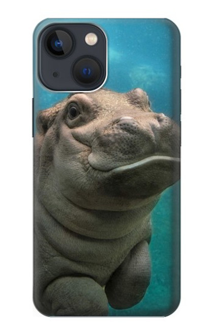 W3871 Cute Baby Hippo Hippopotamus Hülle Schutzhülle Taschen und Leder Flip für iPhone 13 mini