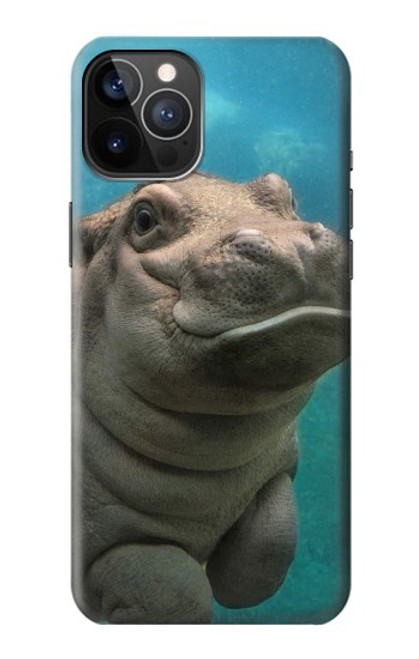 W3871 Cute Baby Hippo Hippopotamus Hülle Schutzhülle Taschen und Leder Flip für iPhone 12, iPhone 12 Pro