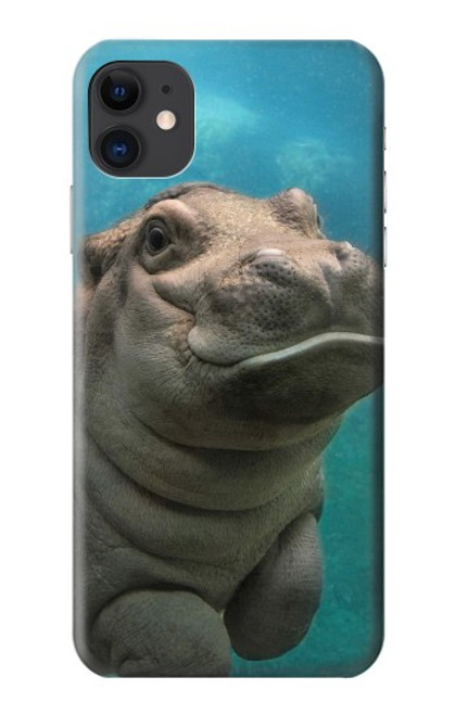 W3871 Cute Baby Hippo Hippopotamus Hülle Schutzhülle Taschen und Leder Flip für iPhone 11