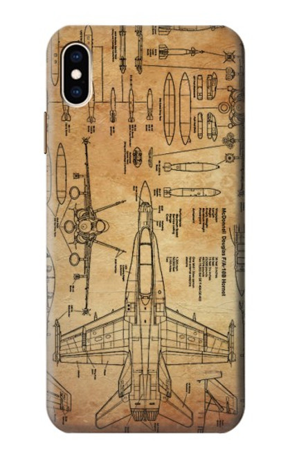 W3868 Aircraft Blueprint Old Paper Hülle Schutzhülle Taschen und Leder Flip für iPhone XS Max