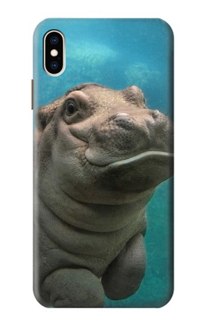 W3871 Cute Baby Hippo Hippopotamus Hülle Schutzhülle Taschen und Leder Flip für iPhone XS Max