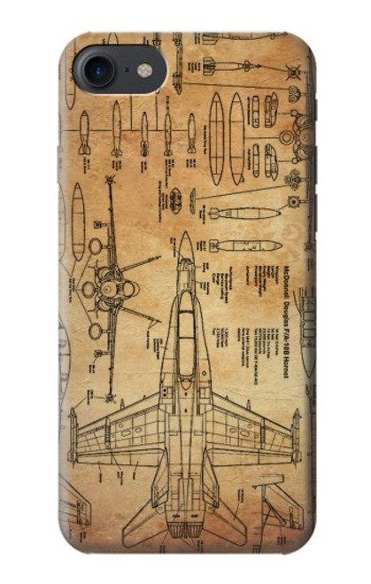 W3868 Aircraft Blueprint Old Paper Hülle Schutzhülle Taschen und Leder Flip für iPhone 7, iPhone 8, iPhone SE (2020) (2022)