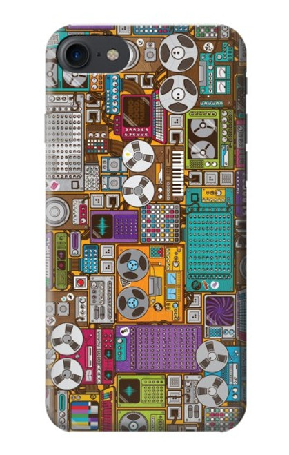 W3879 Retro Music Doodle Hülle Schutzhülle Taschen und Leder Flip für iPhone 7, iPhone 8, iPhone SE (2020) (2022)