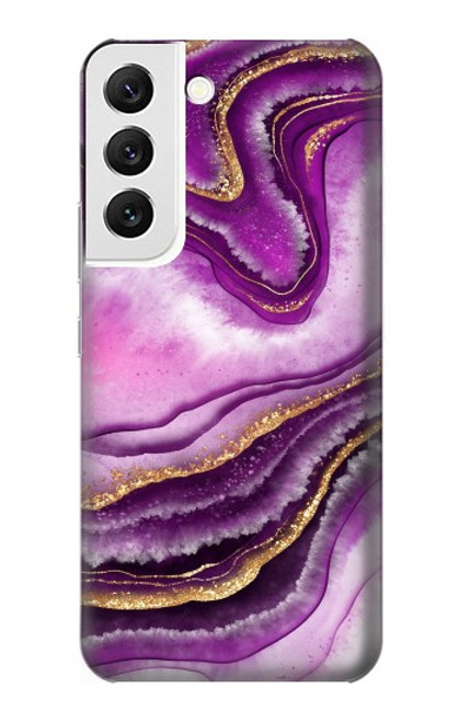 W3896 Purple Marble Gold Streaks Hülle Schutzhülle Taschen und Leder Flip für Samsung Galaxy S22