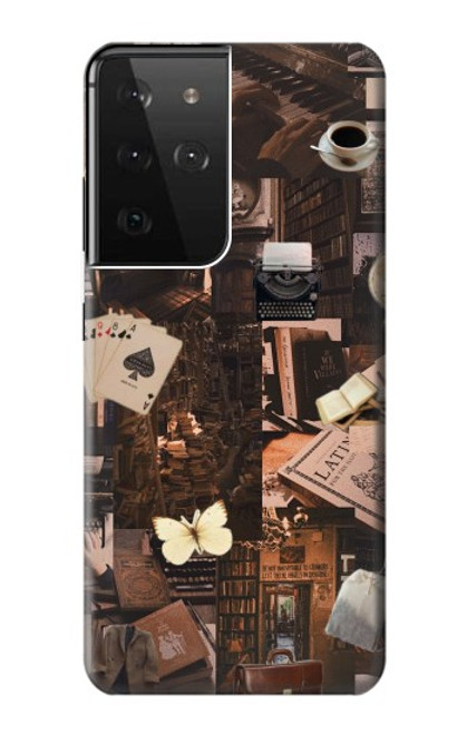 W3877 Dark Academia Hülle Schutzhülle Taschen und Leder Flip für Samsung Galaxy S21 Ultra 5G