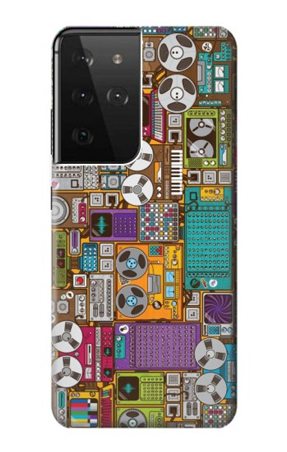 W3879 Retro Music Doodle Hülle Schutzhülle Taschen und Leder Flip für Samsung Galaxy S21 Ultra 5G