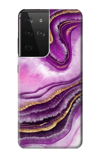 W3896 Purple Marble Gold Streaks Hülle Schutzhülle Taschen und Leder Flip für Samsung Galaxy S21 Ultra 5G