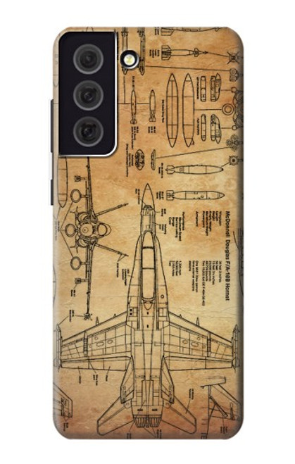W3868 Aircraft Blueprint Old Paper Hülle Schutzhülle Taschen und Leder Flip für Samsung Galaxy S21 FE 5G
