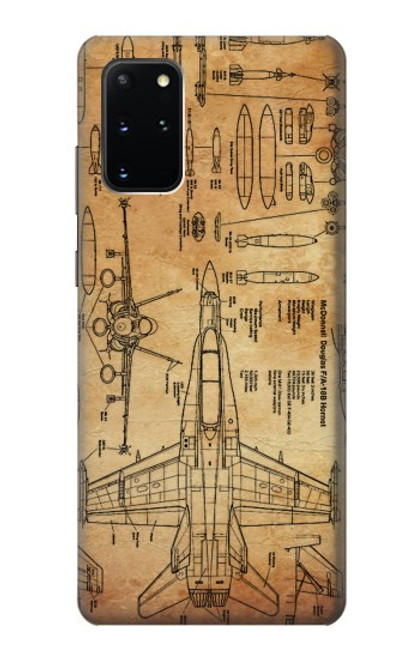 W3868 Aircraft Blueprint Old Paper Hülle Schutzhülle Taschen und Leder Flip für Samsung Galaxy S20 Plus, Galaxy S20+