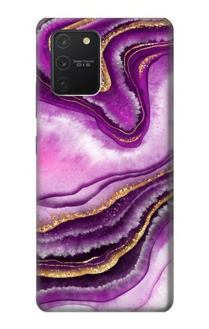 W3896 Purple Marble Gold Streaks Hülle Schutzhülle Taschen und Leder Flip für Samsung Galaxy S10 Lite