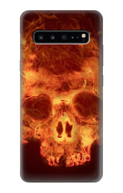W3881 Fire Skull Hülle Schutzhülle Taschen und Leder Flip für Samsung Galaxy S10 5G