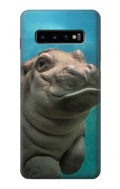 W3871 Cute Baby Hippo Hippopotamus Hülle Schutzhülle Taschen und Leder Flip für Samsung Galaxy S10 Plus