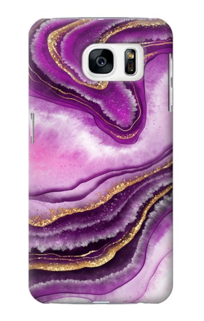 W3896 Purple Marble Gold Streaks Hülle Schutzhülle Taschen und Leder Flip für Samsung Galaxy S7