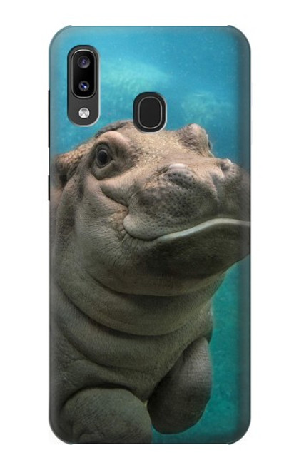 W3871 Cute Baby Hippo Hippopotamus Hülle Schutzhülle Taschen und Leder Flip für Samsung Galaxy A20, Galaxy A30