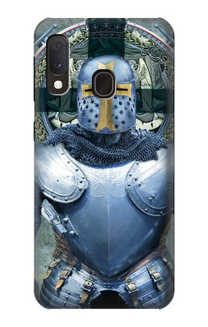W3864 Medieval Templar Heavy Armor Knight Hülle Schutzhülle Taschen und Leder Flip für Samsung Galaxy A20e
