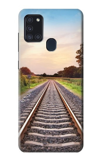 W3866 Railway Straight Train Track Hülle Schutzhülle Taschen und Leder Flip für Samsung Galaxy A21s