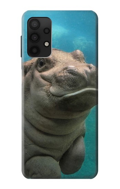 W3871 Cute Baby Hippo Hippopotamus Hülle Schutzhülle Taschen und Leder Flip für Samsung Galaxy A32 4G