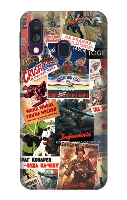 W3905 Vintage Army Poster Hülle Schutzhülle Taschen und Leder Flip für Samsung Galaxy A40