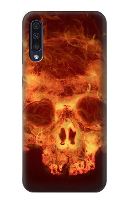 W3881 Fire Skull Hülle Schutzhülle Taschen und Leder Flip für Samsung Galaxy A50