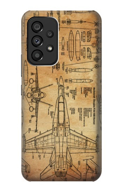 W3868 Aircraft Blueprint Old Paper Hülle Schutzhülle Taschen und Leder Flip für Samsung Galaxy A53 5G