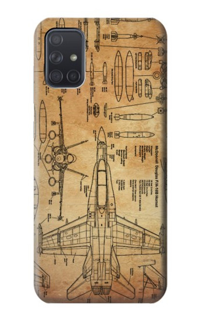 W3868 Aircraft Blueprint Old Paper Hülle Schutzhülle Taschen und Leder Flip für Samsung Galaxy A71 5G