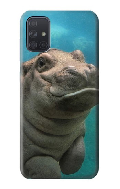 W3871 Cute Baby Hippo Hippopotamus Hülle Schutzhülle Taschen und Leder Flip für Samsung Galaxy A71 5G
